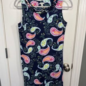 Paisley Print Sleeveless Dress - Navy
